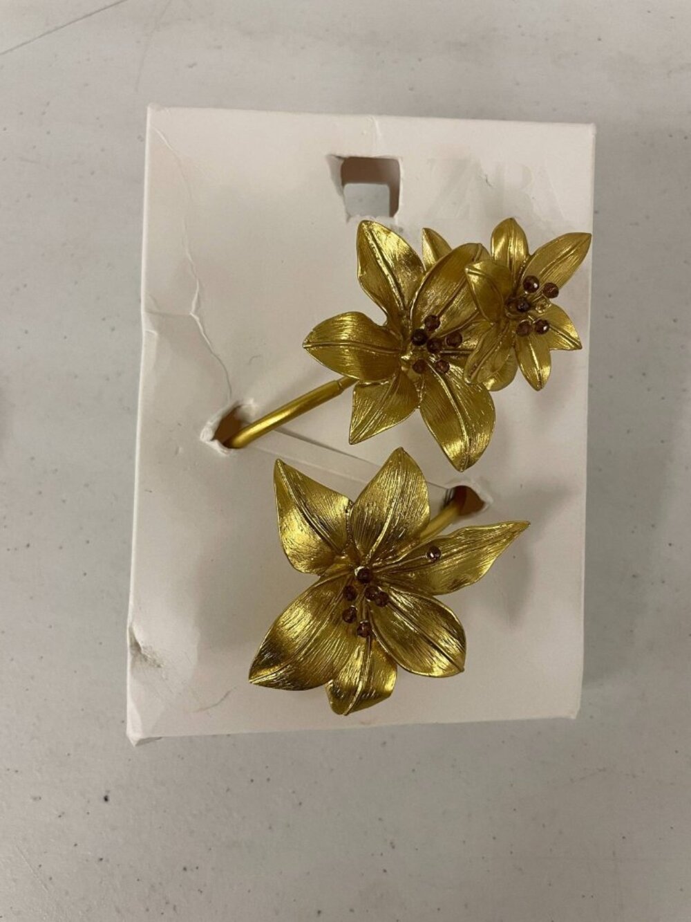 Zara Golden Double Flower Bracelet Bangle Cuff raised flowers NWT